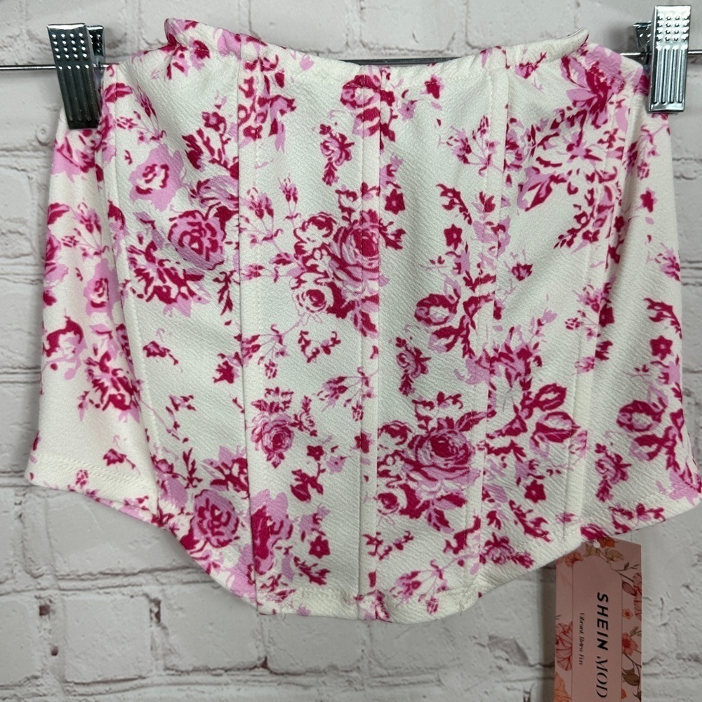 SHEIN MOD Ditsy Floral Print Tube Cropped Top, Sz S, NWT